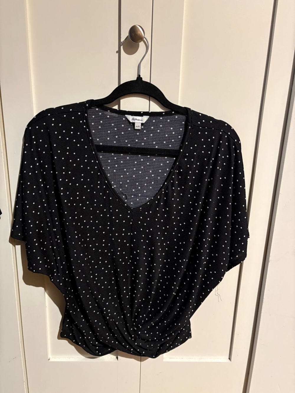 Black Polka Dot V-Neck Twist Hem Top